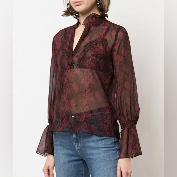 NILI LOTAN Animal Print Snakeskin Sheer Long Sleeve Silk Blouse XS - Picture 1 of 9